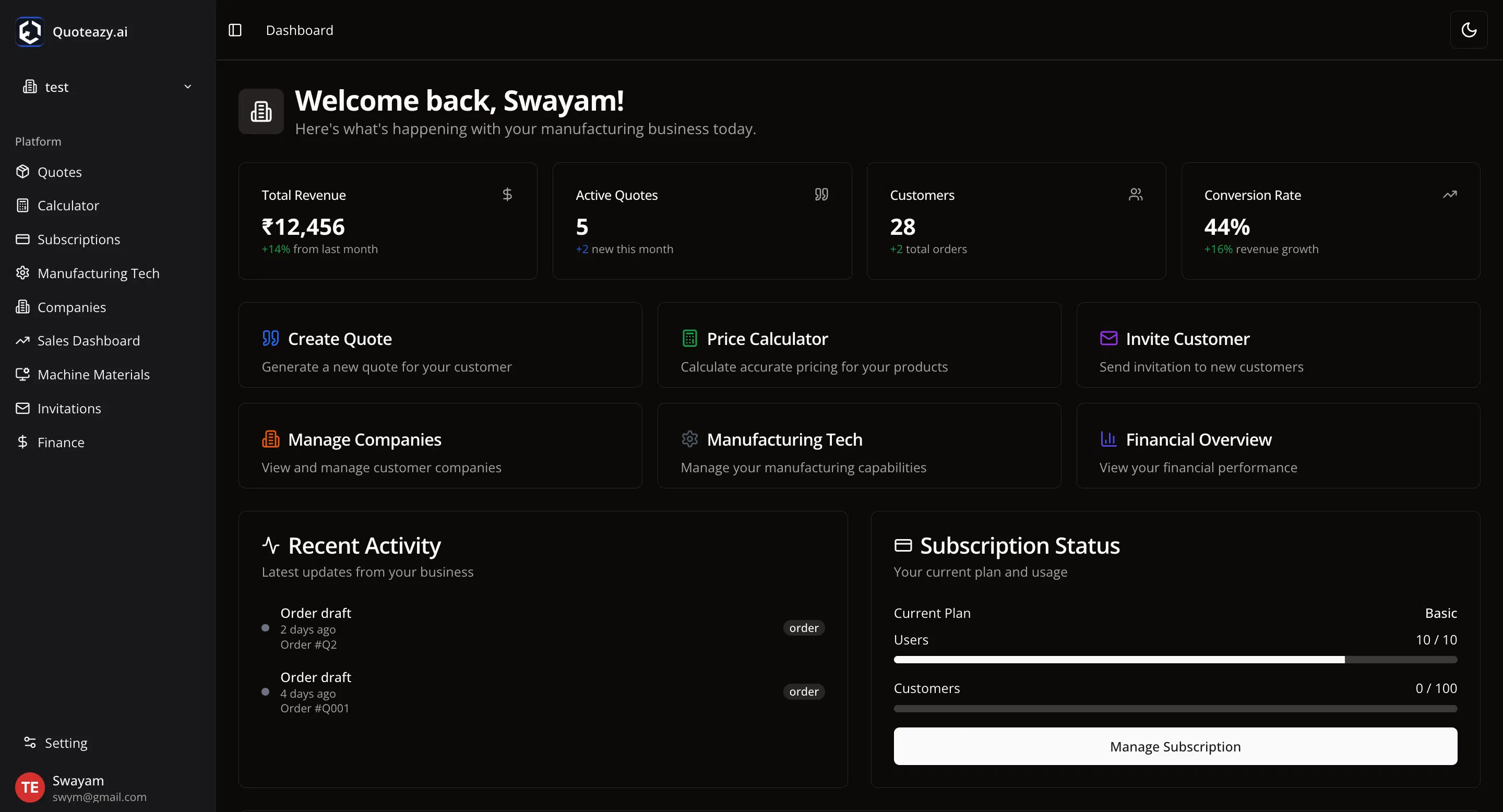 Quoteazy Dashboard